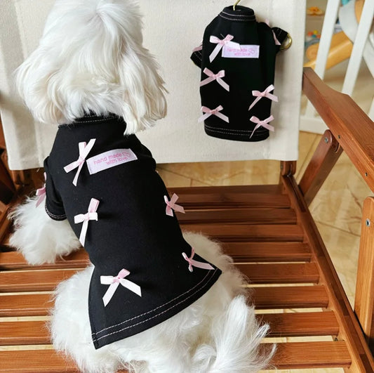 Dog black dress with pink bows